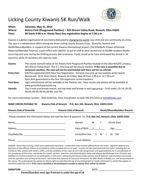 5k registration form template word